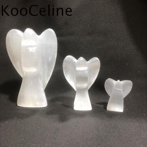 1pc Natural Crystals Quartz Selenite Angel Shape Energy Reiki Stones Home Office Aquarium Decoration Accessories Gemstone