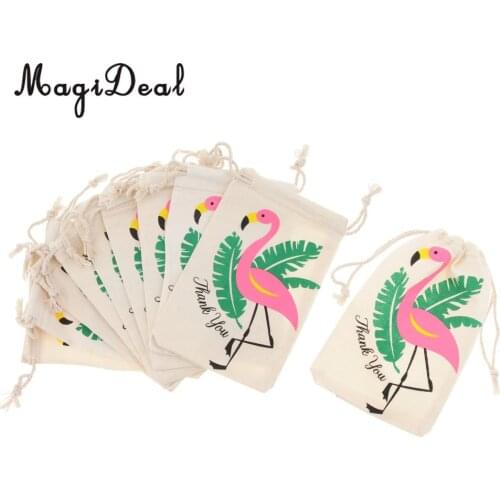 10pcs Flamingo Thank you Cotton Linen Jewelry Pouch Drawstring Bag Favor