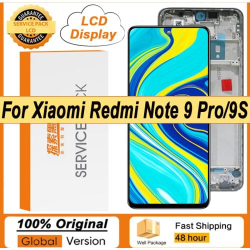 100% Original 6.67'' IPS Display for Xiaomi Redmi Note 9 Pro LCD Touch Screen Note 9s Digitizer Repair Parts + Service Pack