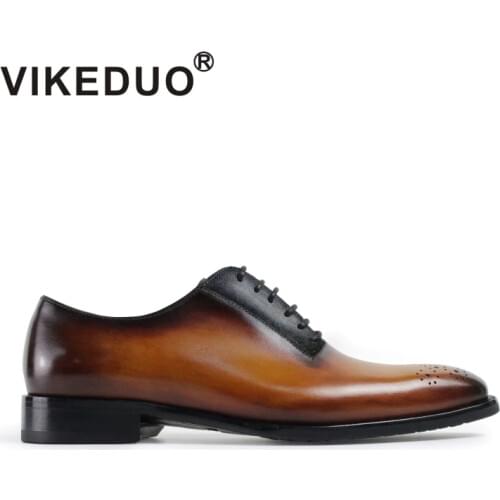 2021 Vikeduo Handmade Flat shoe Luxury Vintage Mens Oxford Shoes 100% Genuine Leather Fashion Wedding Party Dress Unique Design