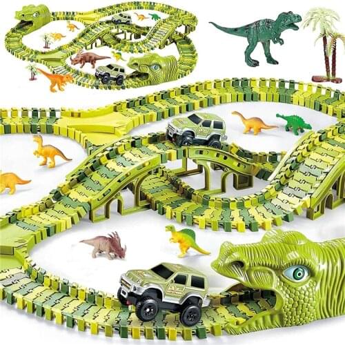 291PCS Dinosaur Set Railway Toy Car Track Flexible Track Race Car Magic Track Electric Car Toys For Boys Years Gift