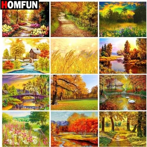 HOMFUN Diamond Painting Full Square/Round Drill 5D DIY "Autumn scenery" Daimond Embroidery Rhinestone Cross Stitch Decor