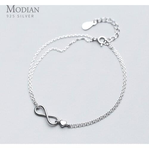 Colusiwei 100% Pure 925 Sterling Silver Mobius Infinite Love Double Chain Bracelet for Women Heart-Shape Bangle Fashion Jewelry