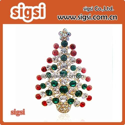 Sparkling rhinestone Christmas tree brooch