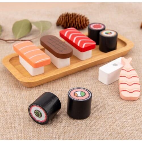 Kids Kitchen Miniature Food Play House 3D Pretend Play Magnetic DIY Wood Simulational Sushi Toys Birthday Gifts for Children
