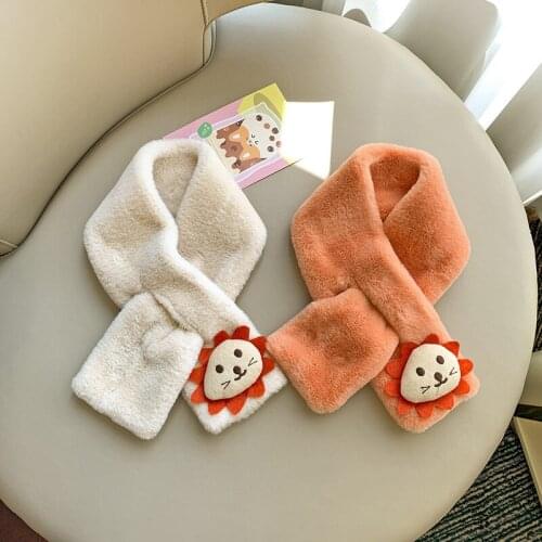 Childrens Scarf Winter Scarf for Girls Boys Baby Plush Velet Solid Snood Kids Neckchief Cute Kwaii Lion Cartoon Neck Gaiter
