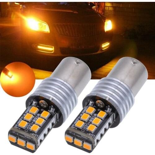 DHBH-2X Amber/Yellow 1156 Ba15S 2835 15W Error Free Car LED Turn Signal Light Bulbs