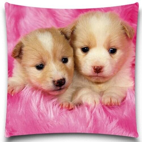 Two dogs on a pink for Sofa Car Cotton Cushion Cover Creative Decoration 5 size Decorative Throw Pillows Case Cotton Polyester