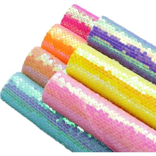 Flip Up Reversible Sequins Fish scale Mermaid Fabric Solid Candy Color Iridescent 20x33cm for DIY Garment Handbags Pouches