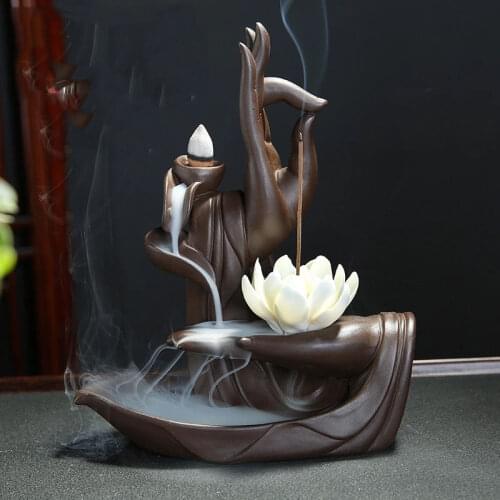 Backflow Incense Burner Ceramic The Monk Buddha Hand Holder Censer Smoke Backflow Incense Dropshipping