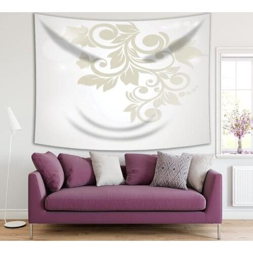 Tapestry Floral Pattern Classic Decorating Vintage Architectural Element Monochromic Artwork Beige White