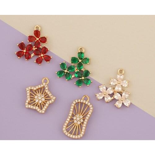 HAOSAW 4Pcs Jewelry Accessories/DIY Making/Flower Shape/Earrings Pendants/CZ Charms/Jewelry Findings & Components/Hand Made