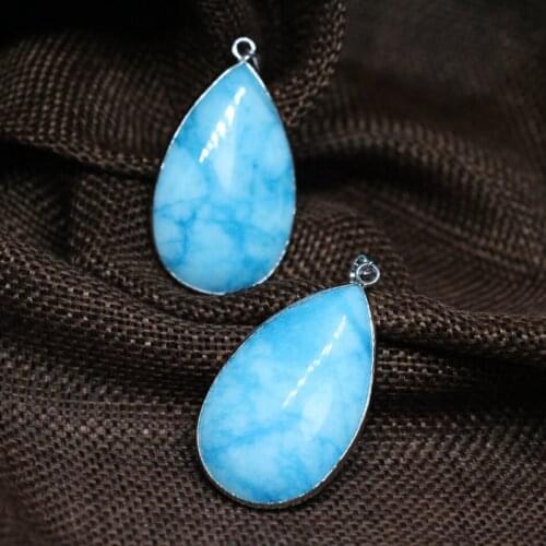 Large teardrop blue natural stone chalcedony jades pendant 25*30mm free shipping fit diy chain necklace for women jewelry B1855