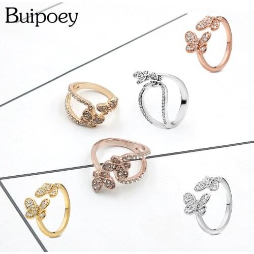 Buipoey 1pcs Stereoscopic New Rose Gold Bow Ring Women Fashion Personality Butterfly Opening Adjustable Ring Jewelry Gift Men