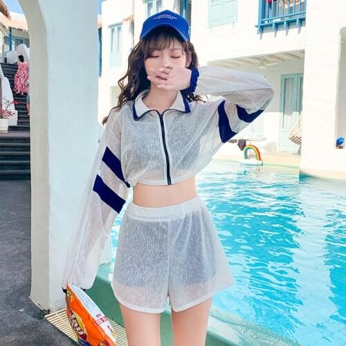 Bikini Set Women Patch-design Zipper 4 Piece Korean Perppy Style Safety Fashion Beachwear Female Bathing Suit Teens Swimwears