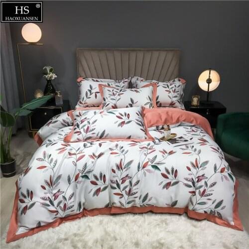 Charm Flowers Leaves Tencel Lyocell 4Pieces Bedding Set Summer Thin Quilt Sheets Pillowcase Duvet Cover Lightweight Comforter