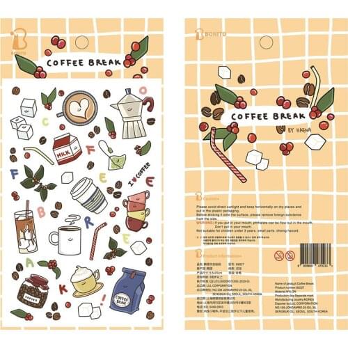 Korea Brand BONITO Coffe Break PVC Adhesive Stickers Seal DIY Diary Craft Stationery Scrapbooking Decoration Supplies