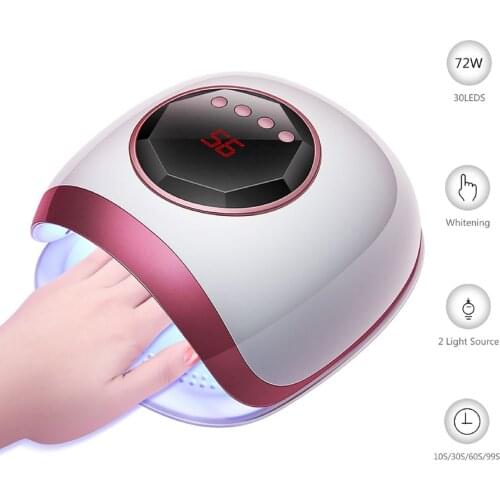 72W 30LED Nail Lamp UV LED Gel Cure Nail Dryer Light IR Sensor Manicure Machine With Timer Display Dryer Nail Light US Plug