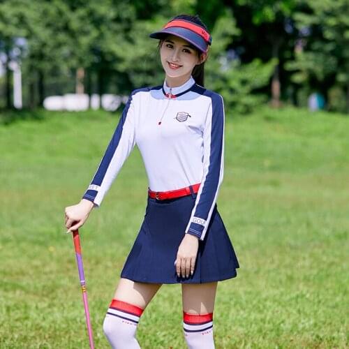 MG 2020 New Golf Clothes Women Apparel Suit Sports White Long Sleeve T Shirt Slim Lady Navy Blue Pleated Short Skirt XS~XL Wear