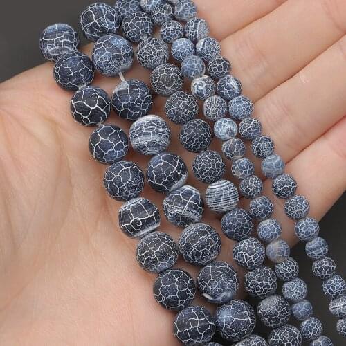 MINHIN Natural Stone Beads Dark Blue Frost Cracked Agates Onyx Beads For Jewelry Making 6 8 10mm Round Beads for Bracelet