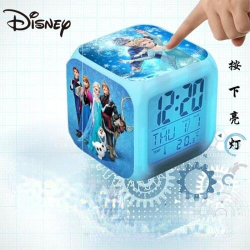 Disney Frozen cartoon cute children night light students bed mute colorful alarm clock music clock kids desk led clock