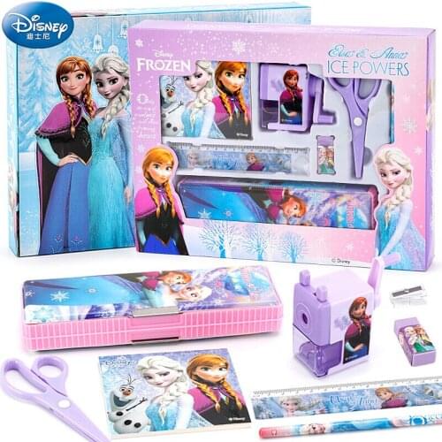 Disney Frozen Mickey Mi Stationery Set Student Childrens Pencil Box Pencil Sharpener Rubber Ruler Birthday Gift School Supplies
