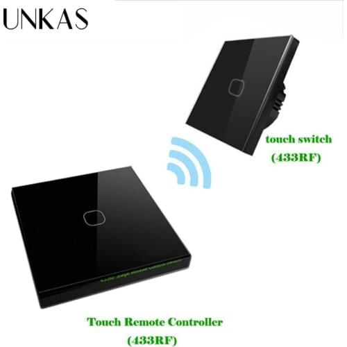 UNKAS EU Standard 1 Gang 2 Way 433mhz Wireless Remote Wall Light Touch Switch Wireless Stick Remote Touch Switch