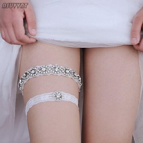 Bridal Charming Wedding Garter Rhinestone Lace Leg Ring White Sexy Garters Thigh Ring For Women Bride Party Decoration Gift