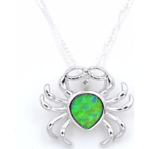 Kiwi Green Crab Opal Pendant Necklace Free Wave Chain