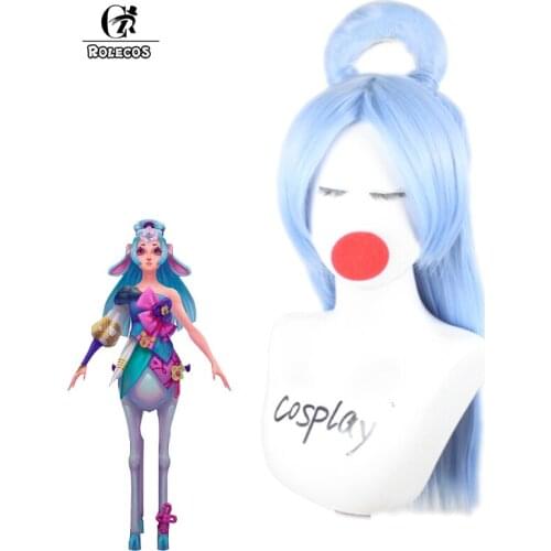 ROLECOS Game LOL Spirit Blossom Lillia Cosplay Wigs 60cm Heat Resistant Synthetic Slightly Blue Cosplay Hairs
