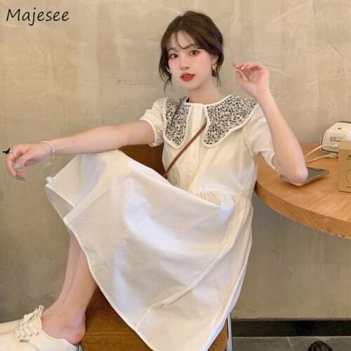 Dresses Women Korean Style Basic Student High Street Stylish All-match Loose Comfortable Femme Newest Summer Lovely Party Retro