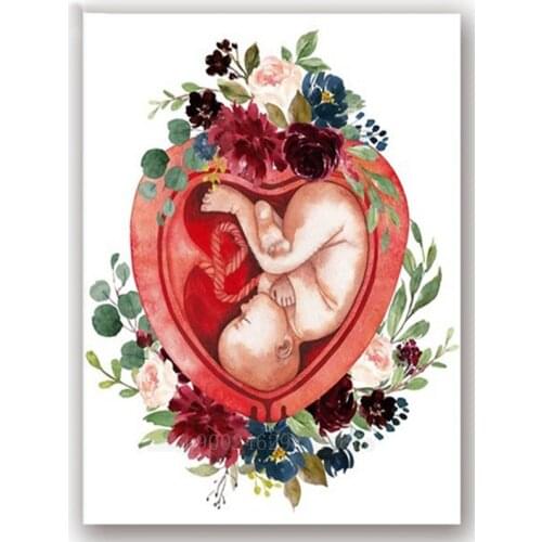 Full Square Diamond Painting Pregnancy Baby Watercolor Floral 3D Round Embroidery Cross Stitch Mosaic Gynecologist Medical F1434