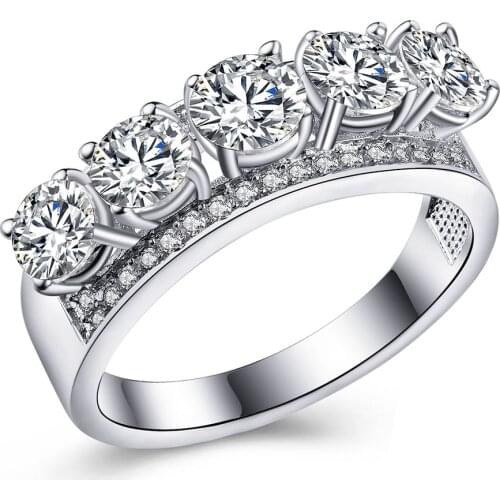 Silver plated Wedding jewelry 925mall princess cut white AAAA stone setting Cubic Zircon zircon bands for women engagement rings