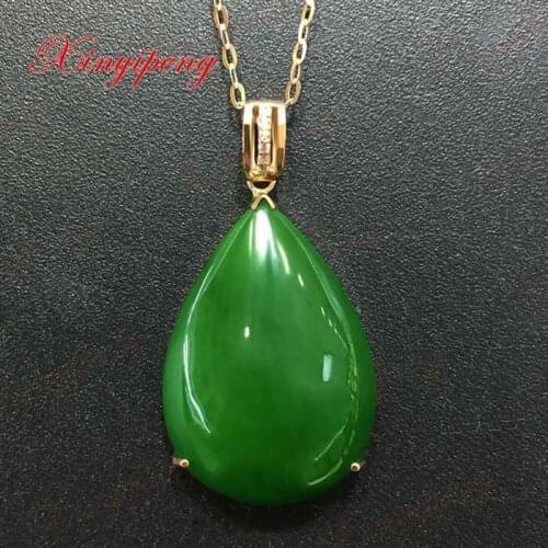 18 k rose gold with 100% natural jade pendant Spinach is green Simple and easy Fine jewelry