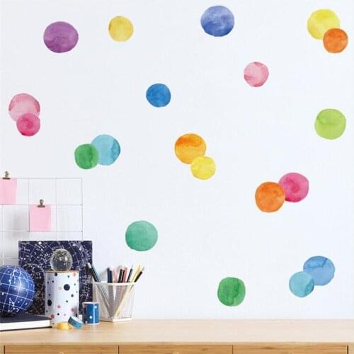 1Sets Dots Watercolor Wall Sticker For Kids Bedroom Color Circle Wall Decal PVC Removable Decorative Stickers 14.8*21CM*6Sheet