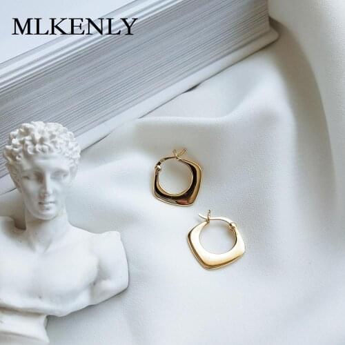 MLKENLY 100% 925 sterling silver Stud Earring Geometric shape design earrings female Japanese Korean simple temperament earrings