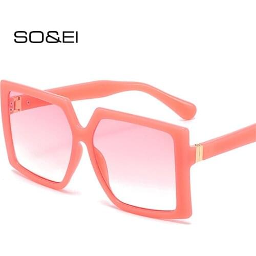 SO&EI Fashion Oversized Square Sunglasses Women Trending Leopard Gradient Eyewear Shades UV400 Retro Metal Men Sun Glasses