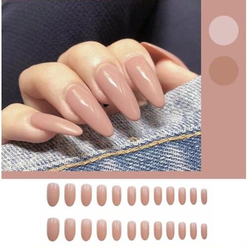 Medium and Long Fake Nails Pink Wearable Nail Stickers Finished Nails 24 Pieces With Glue NE