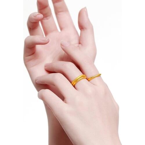 UBESTNICE Simple Real Pure 3D Hard Gold 24K Yellow Gold Couple Ring Fine Jewelry 999 Gold Rings For Women Party Gift All-Match