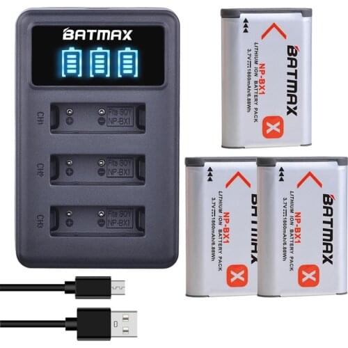 Batmax NP-BX1 NPBX1 Battery+LED 3Slots USB Charger for Sony DSC RX1 RX100 AS100V M3 M2 HX300 HX400 HX50 HX60 GWP88 AS15 WX350