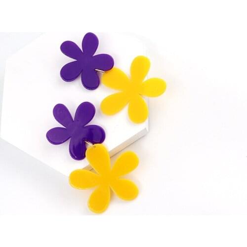 SRCOI 2021 Spring Summer Trendy Colorful Big Flower Drop Earrings Simple Temperament Acrylic Earring Women Popular Jewelry