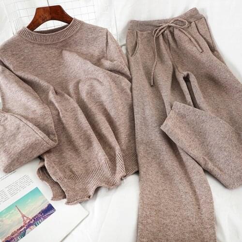 2021 spring Womens tracksuit split sweater and wide-leg pants for women knitting sweater pockets pant Womens suit