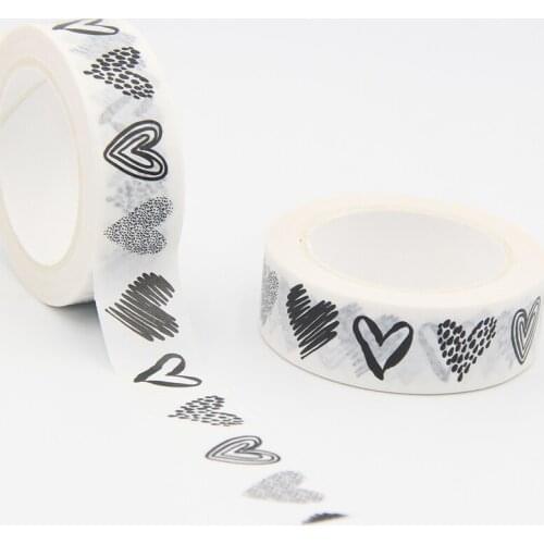 High quality 1PC Black and White Heart Washi Tape DIY Decor Scrapbooking Planner Adhesive Masking Tape School Supply