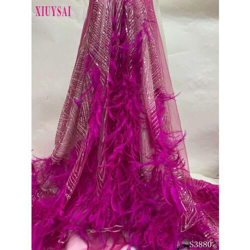 High-end fashion French Lace Fabric High Quality lace African Tulle Embroidered Handmade feather Lace Fabric For Wedding SL1348