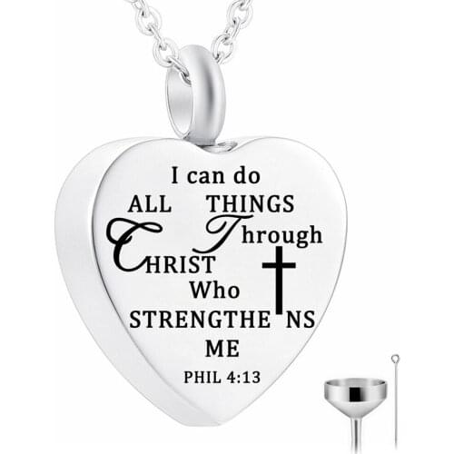 I can do all things through christ who strengthens me Bible Verse Prayer Urn Necklace for Ashes Cremation Jewelry Faith Gifts