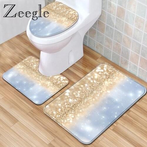 Zeegle Bathroom Mat Set Toilet Rug Toilet Seat Cover Flannel Anti-Slip Shower Room Mat Bathroom Decoration Rug Absorption Rug