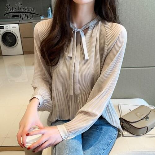 Autumn womens clothing 2021 ladies tops for women shirts bow long sleeve solid blusas mujer de moda office lady shirts 6177 50