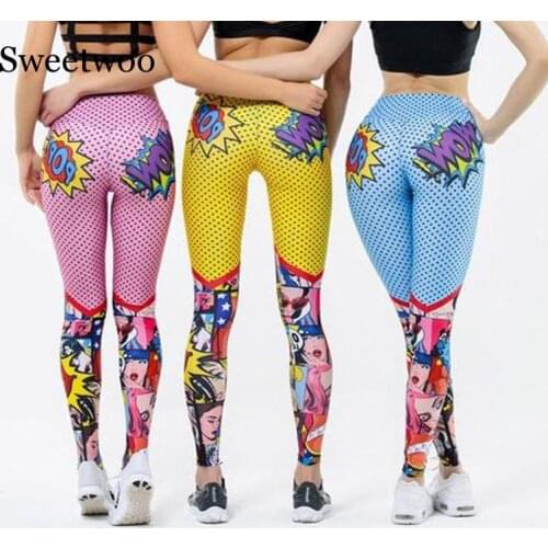 Women Fashion Polyester Leggings Pencil Pants Funny Cartoon Printing Yoga Leggings Pink Workout Pants Letter Printing Yoga Pants
