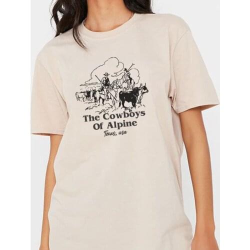 Kuakuayu HJN Vintage Cowboy Printed Women Graphic Tees Vintage Aesthetic Western Style Women Tshirts Cotton Short Sleeve Tops