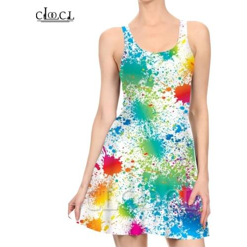 CLOOCL Colorful Paint Splatter Elegant Dress 3D Print Women Summer Sleeveless Sexy Dresses Fashion Slim Dress